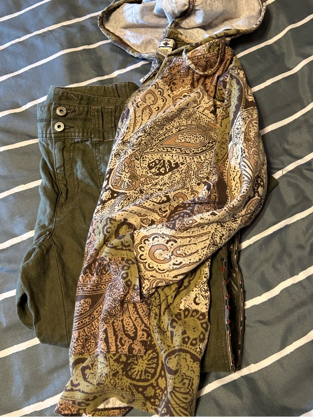 INC International Concepts Olive Paired With Brown Paisley Hooded Jacket